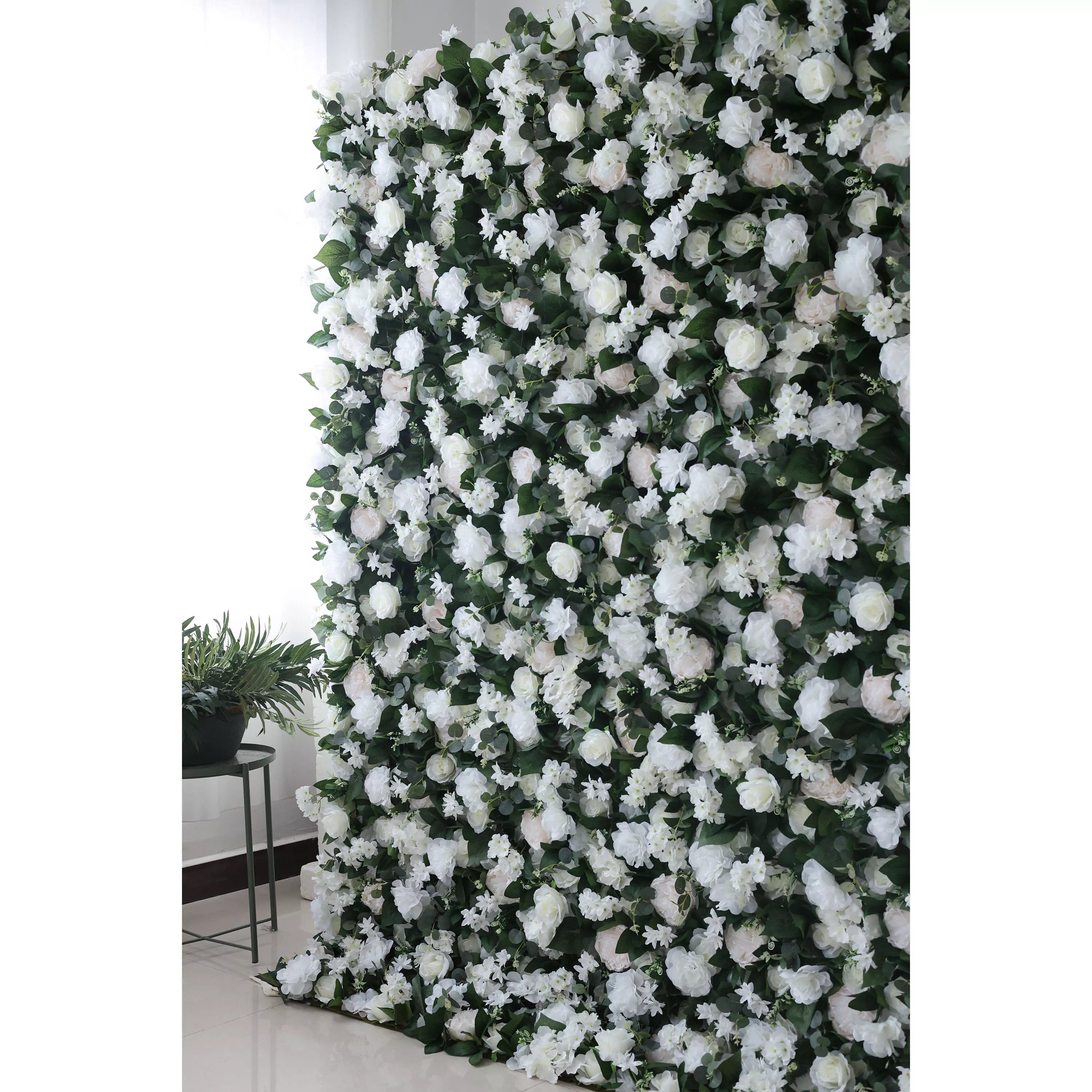 ValarFlowers Artificial Floral Wall Backdrop: Ethereal Elegance - A Pristine Panorama of White Blooms-VF-273-2