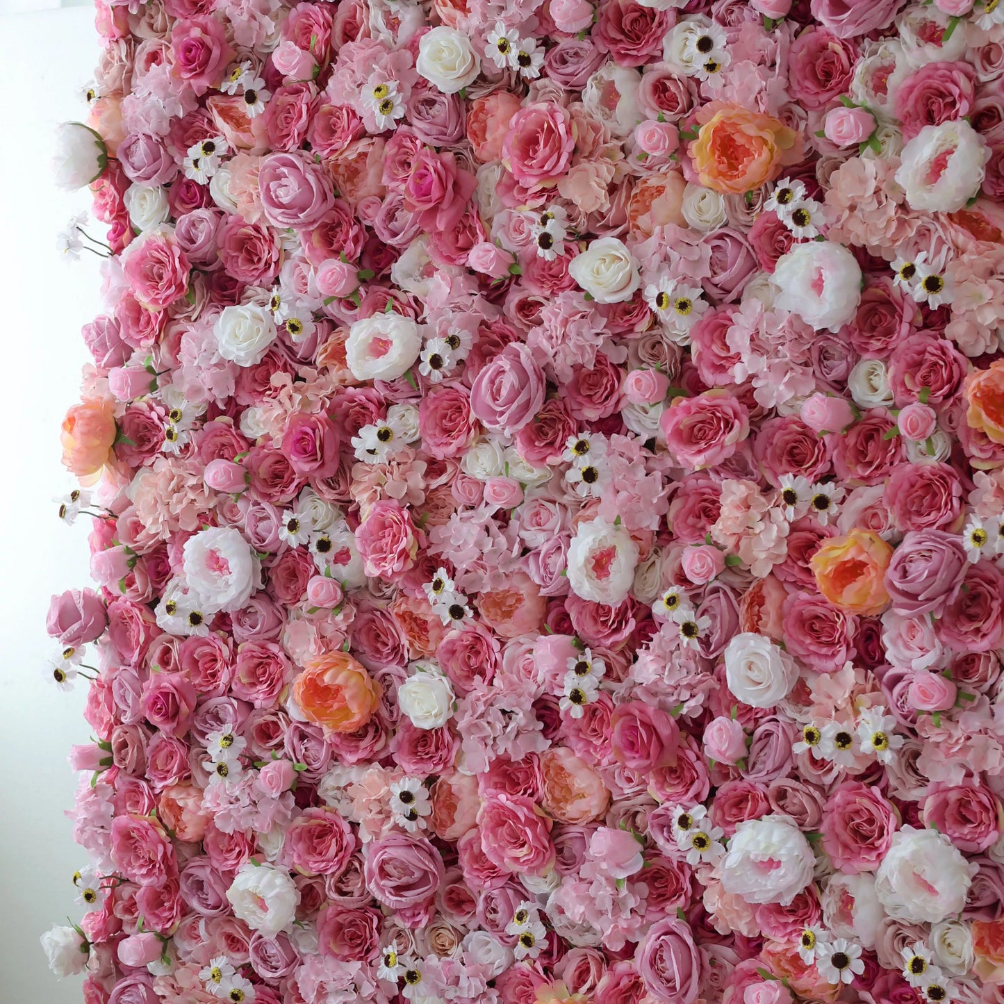 ValarFlowers artificial flower wall backdrop with lush pink roses peonies hydrangeas for wedding ceremony photo booth decoration