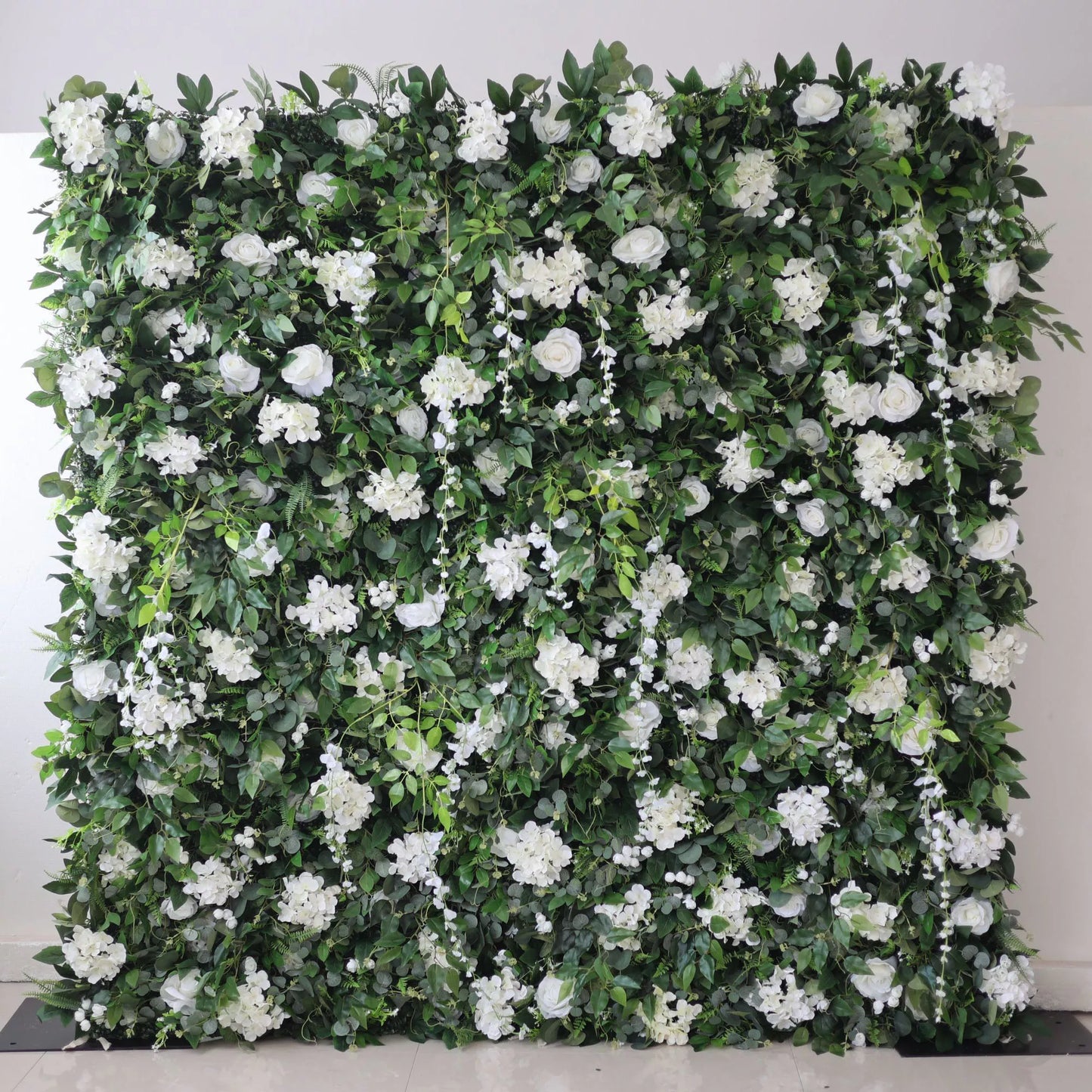 ValarFlowers roll-up fabric artificial white flower wall backdrop with roses peonies hydrangeas and greenery for wedding event decor