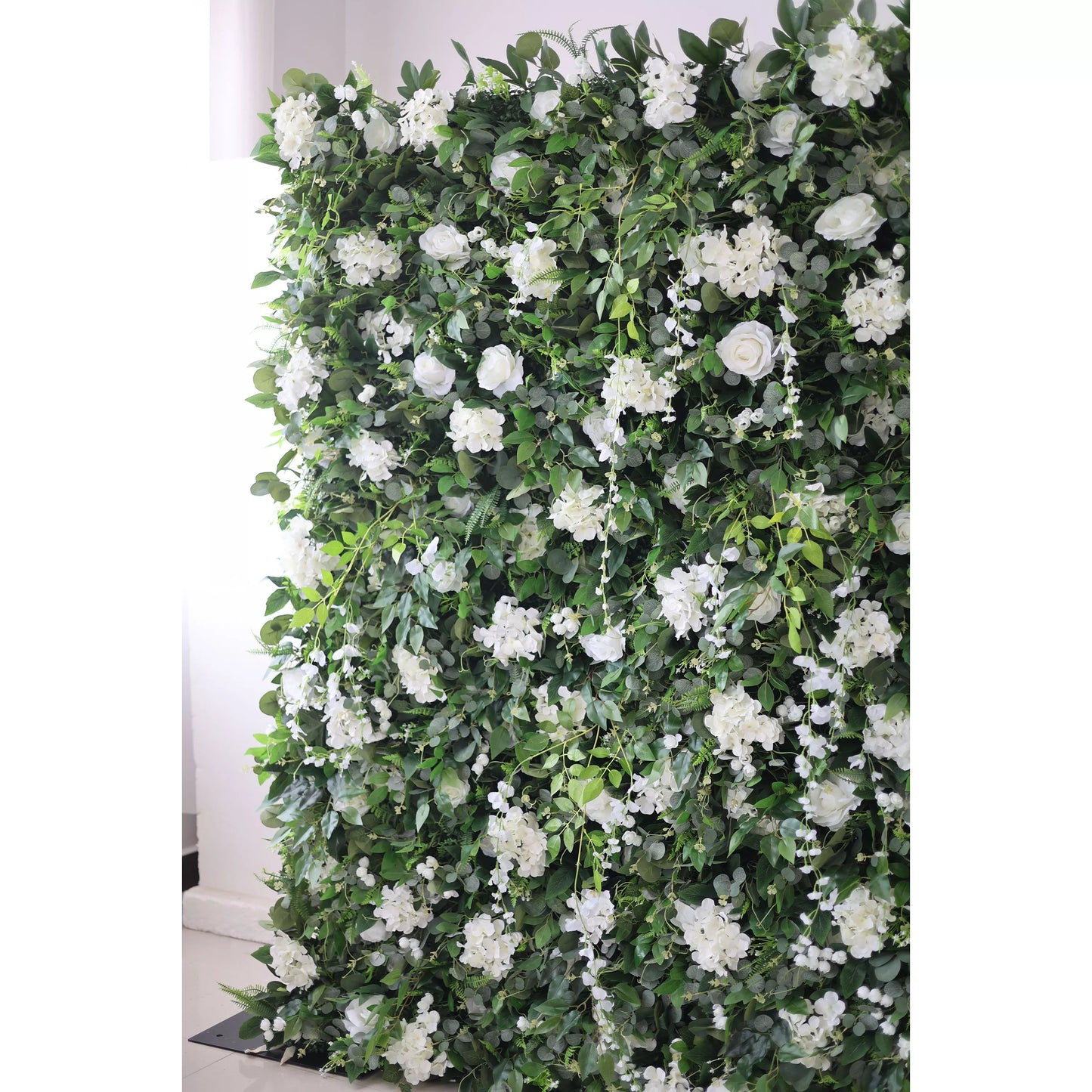 ValarFlowers white rose and peony artificial flower wall backdrop with lush greenery for wedding, party, and event decor