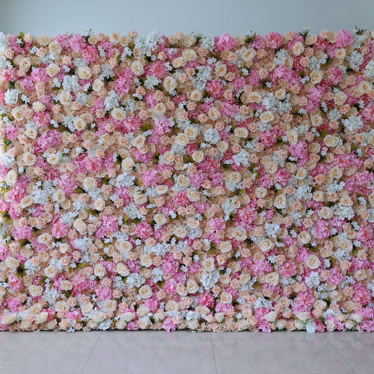 ValarFlowers silk flower backdrop with lush roses peonies hydrangeas in blush pink ivory for wedding party photo booth decor