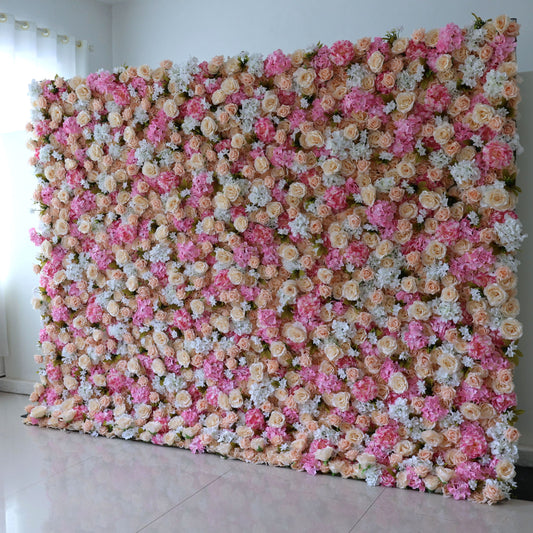 ValarFlowers luxury artificial flower wall panel with full pink roses peonies hydrangeas greenery for wedding backdrop party photo booth decor