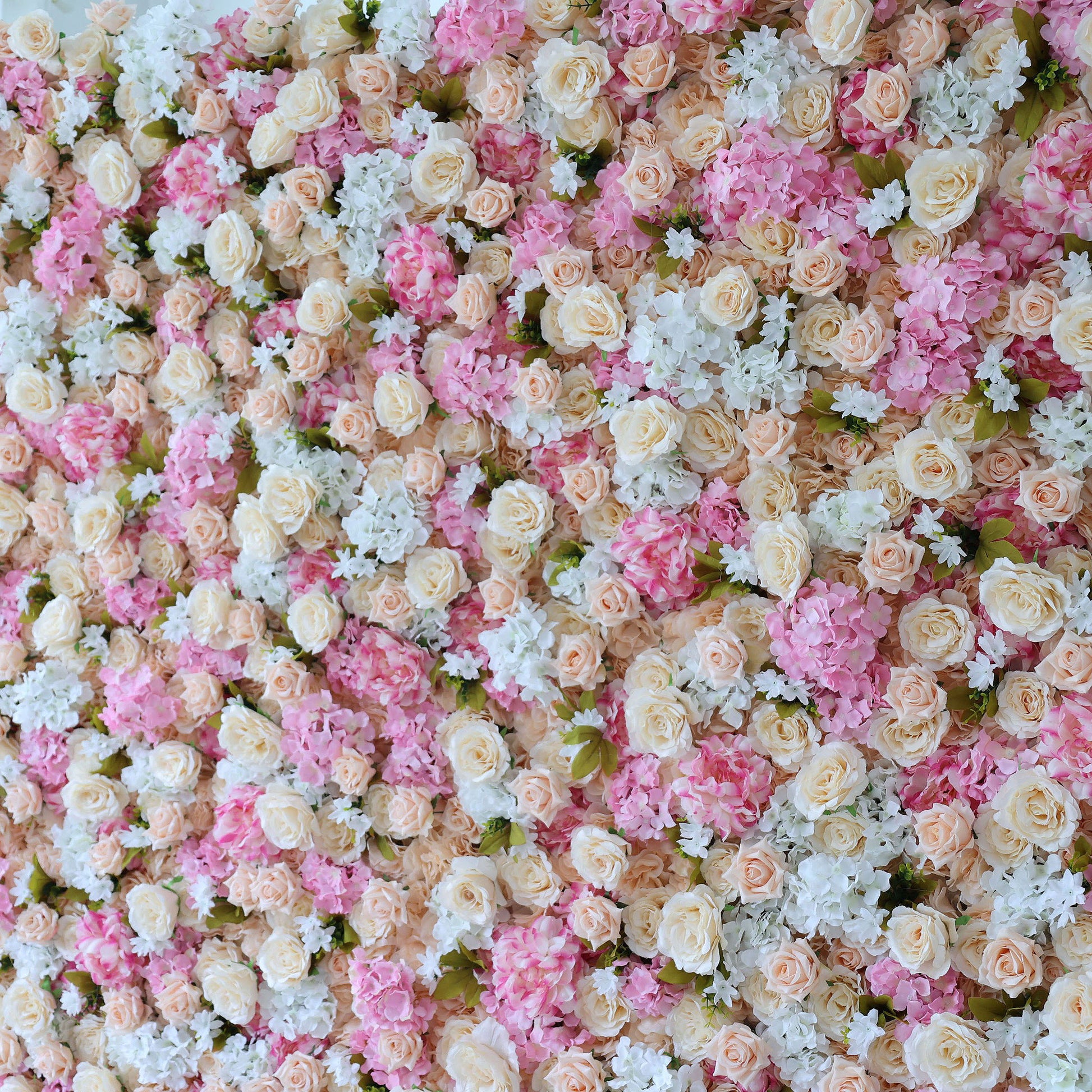 ValarFlowers artificial flower wall backdrop with lush peonies roses hydrangeas in soft blush pink ivory for wedding ceremony photo booth party decor