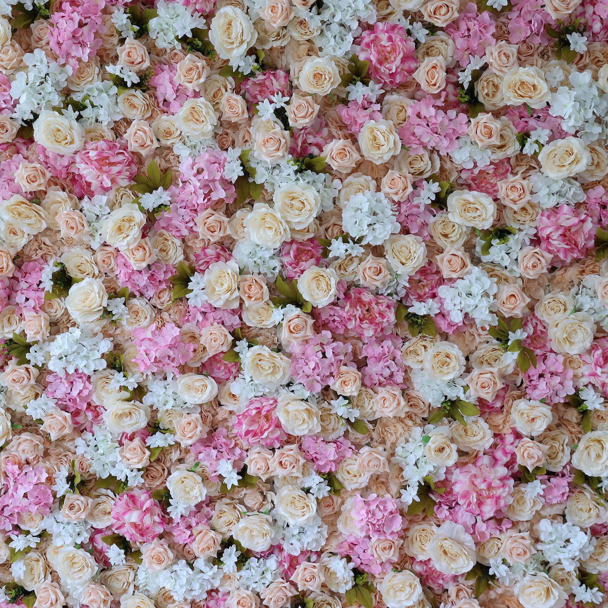 ValarFlowers artificial flower wall backdrop with lush peonies roses hydrangeas in soft pink ivory blush perfect wedding ceremony photo booth decor