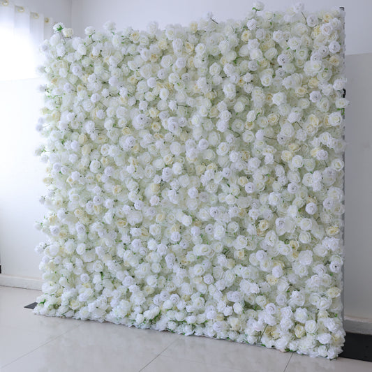 ValarFlowers faux flower wall backdrop with roses, peonies and greenery in soft pastels - perfect wedding ceremony and photo booth decor