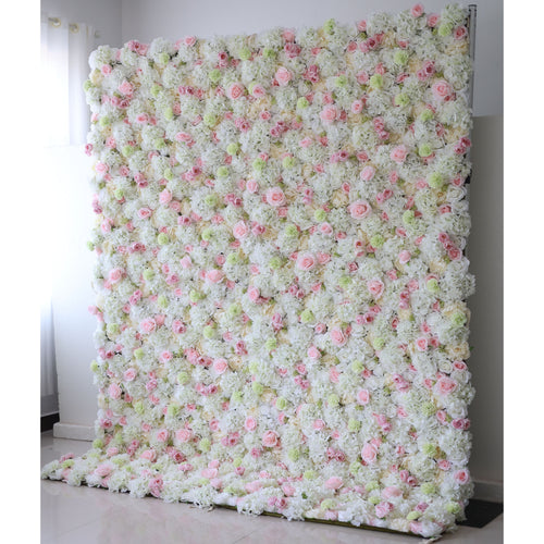 ValarFlowers artificial flower wall backdrop with lush peonies roses hydrangeas in blush pink ivory, dense floral arrangement for wedding ceremony photo booth party decor
