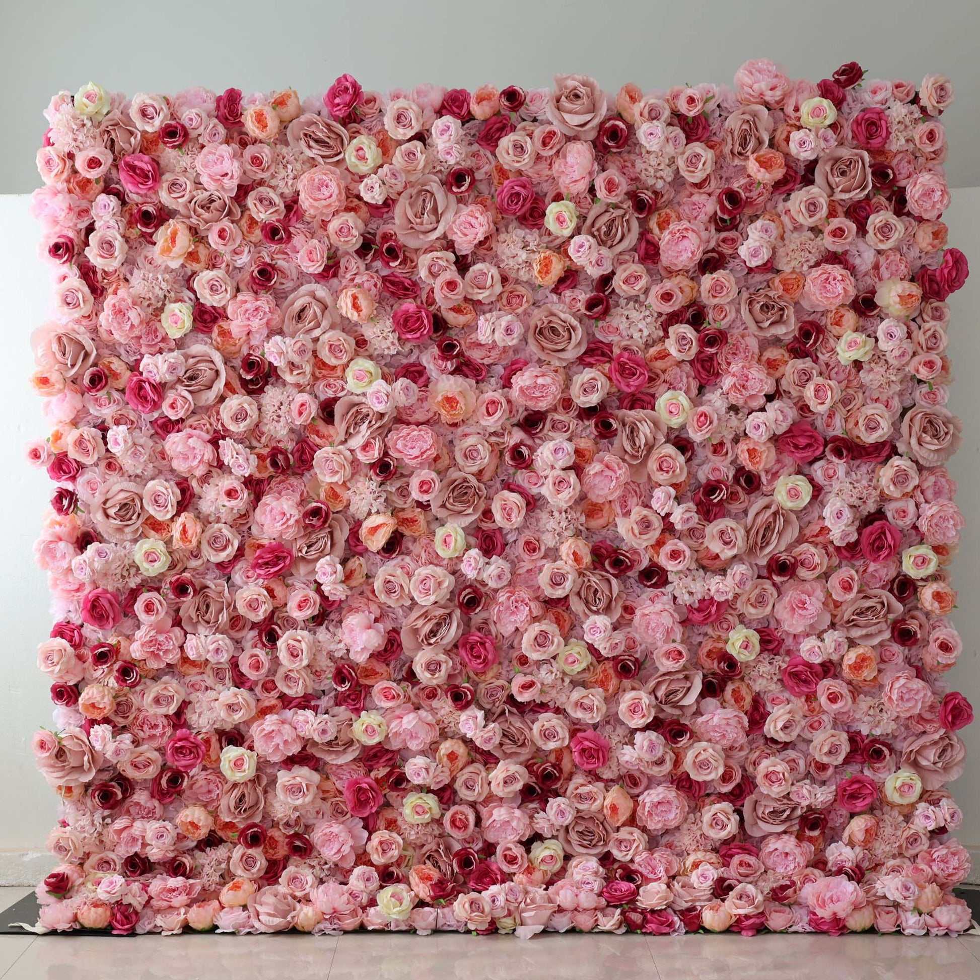 ValarFlowers luxury artificial flower wall backdrop with lush pink roses, peonies and hydrangeas, perfect wedding decor and photo booth backdrop