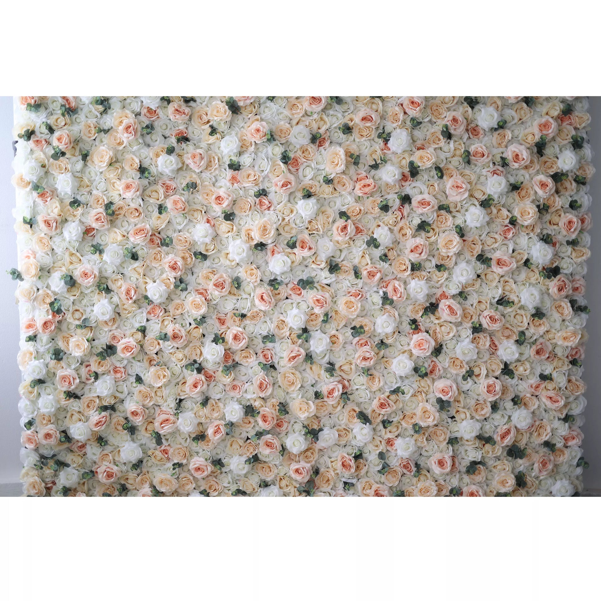 ValarFlowers white rose fog artificial flower wall backdrop, luxury faux floral panel for wedding party event photography decoration