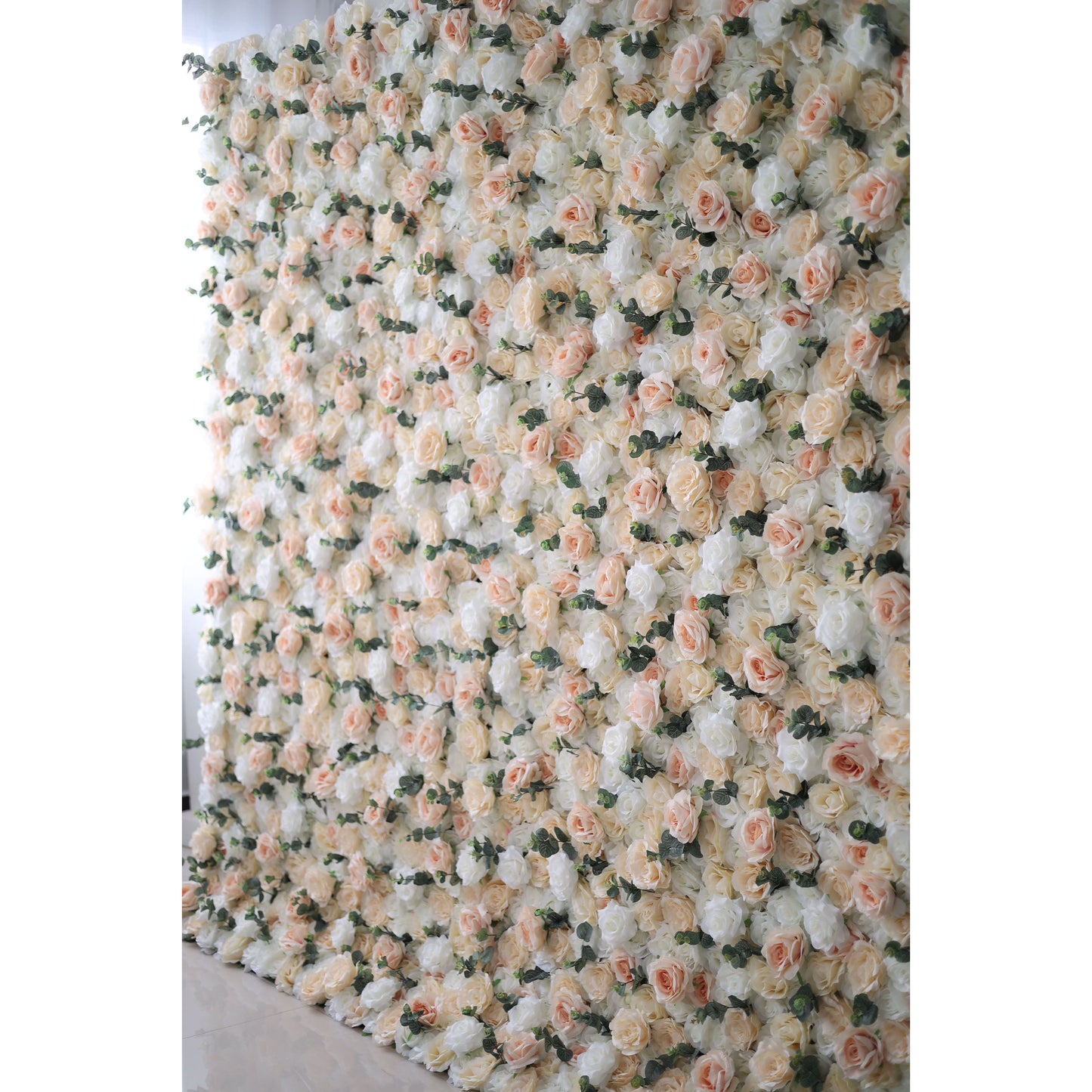 ValarFlowers white rose fog artificial flower wall backdrop panel with hydrangeas peonies roses greenery for wedding ceremony party photo booth decor