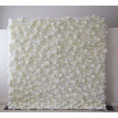 Valar Flowers Roll Up Fabric Artificial White Flower Wall Wedding Backdrop, Floral Party Decor, Event Photography-VF-051-U