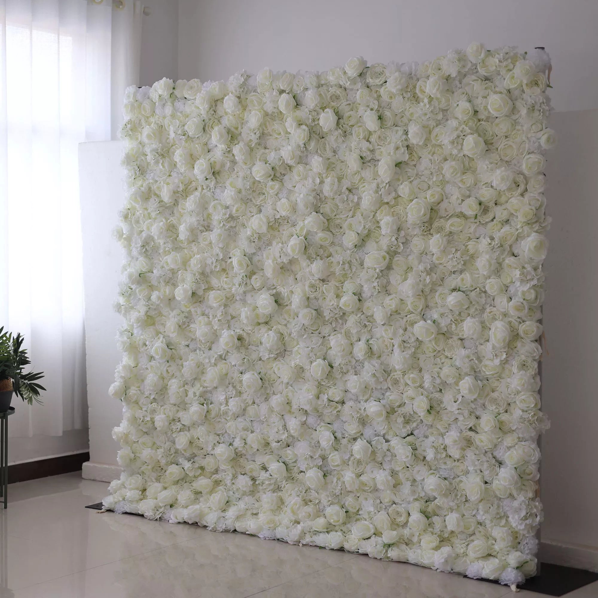 Valar Flowers Roll Up Fabric Artificial White Flower Wall Wedding Backdrop, Floral Party Decor, Event Photography-VF-051-U