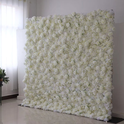 Valar Flowers Roll Up Fabric Artificial White Flower Wall Wedding Backdrop, Floral Party Decor, Event Photography-VF-051-U