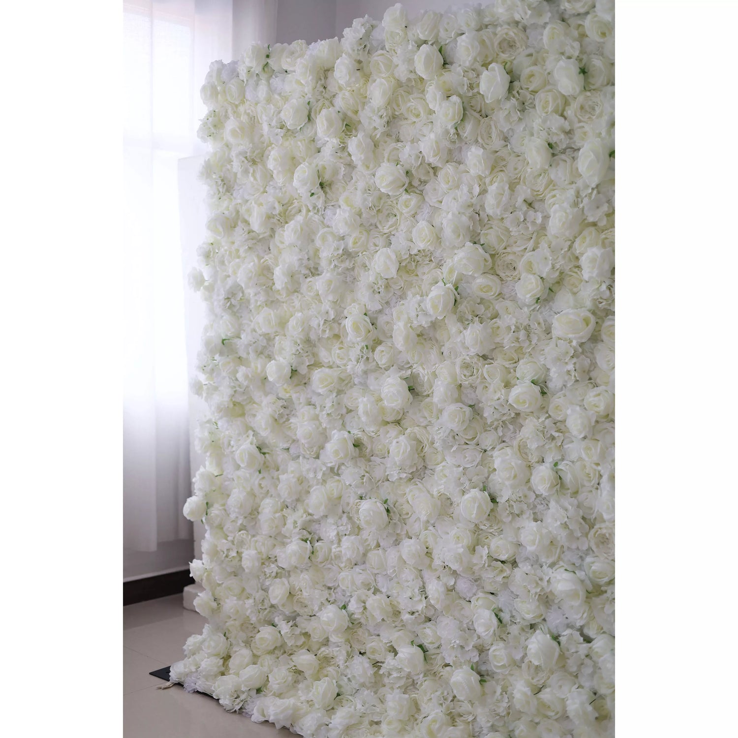 Valar Flowers Roll Up Fabric Artificial White Flower Wall Wedding Backdrop, Floral Party Decor, Event Photography-VF-051-U