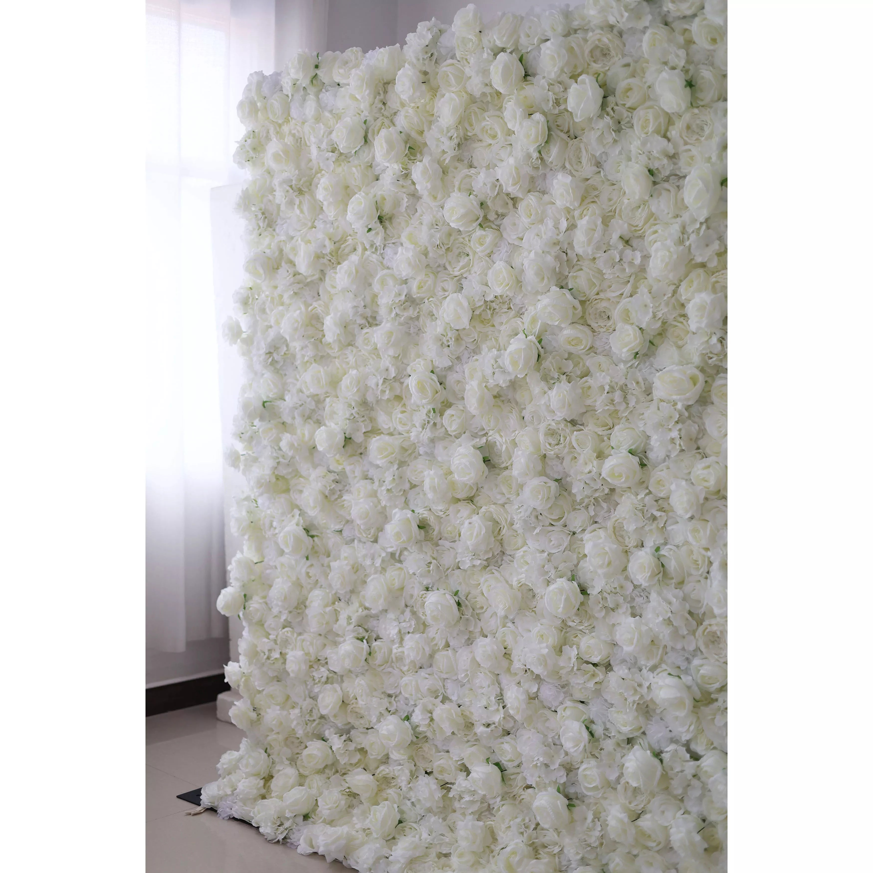 Valar Flowers Roll Up Fabric Artificial White Flower Wall Wedding Backdrop, Floral Party Decor, Event Photography-VF-051-U