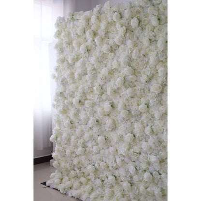Valar Flowers Roll Up Fabric Artificial White Flower Wall Wedding Backdrop, Floral Party Decor, Event Photography-VF-051-U