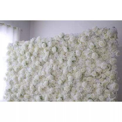 Valar Flowers Roll Up Fabric Artificial White Flower Wall Wedding Backdrop, Floral Party Decor, Event Photography-VF-051-U