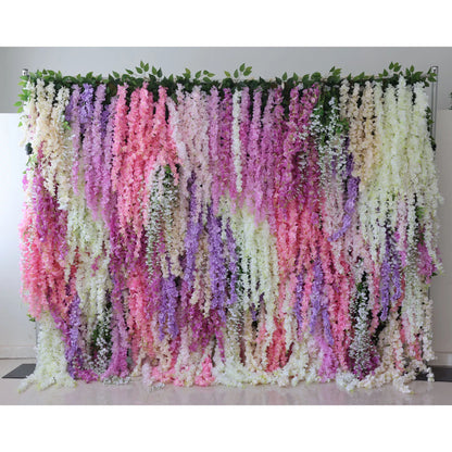 ValarFlowers Artificial Floral Wall Backdrop: Cascading Wisteria Wonderland - A Symphony of Pastels-VF-278