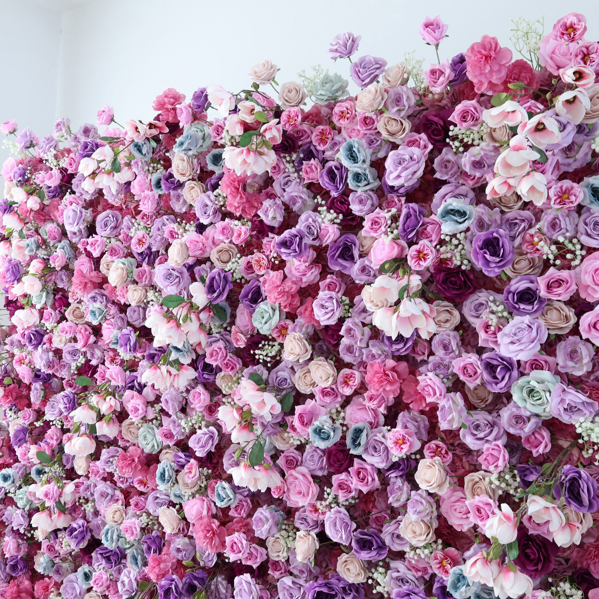 ValarFlowers Enchanted Pastel Pink &amp; Purple Floral Symphony Flower Wall: A Romantic Masterpiece for Dreamy Celebrations-VF-504
