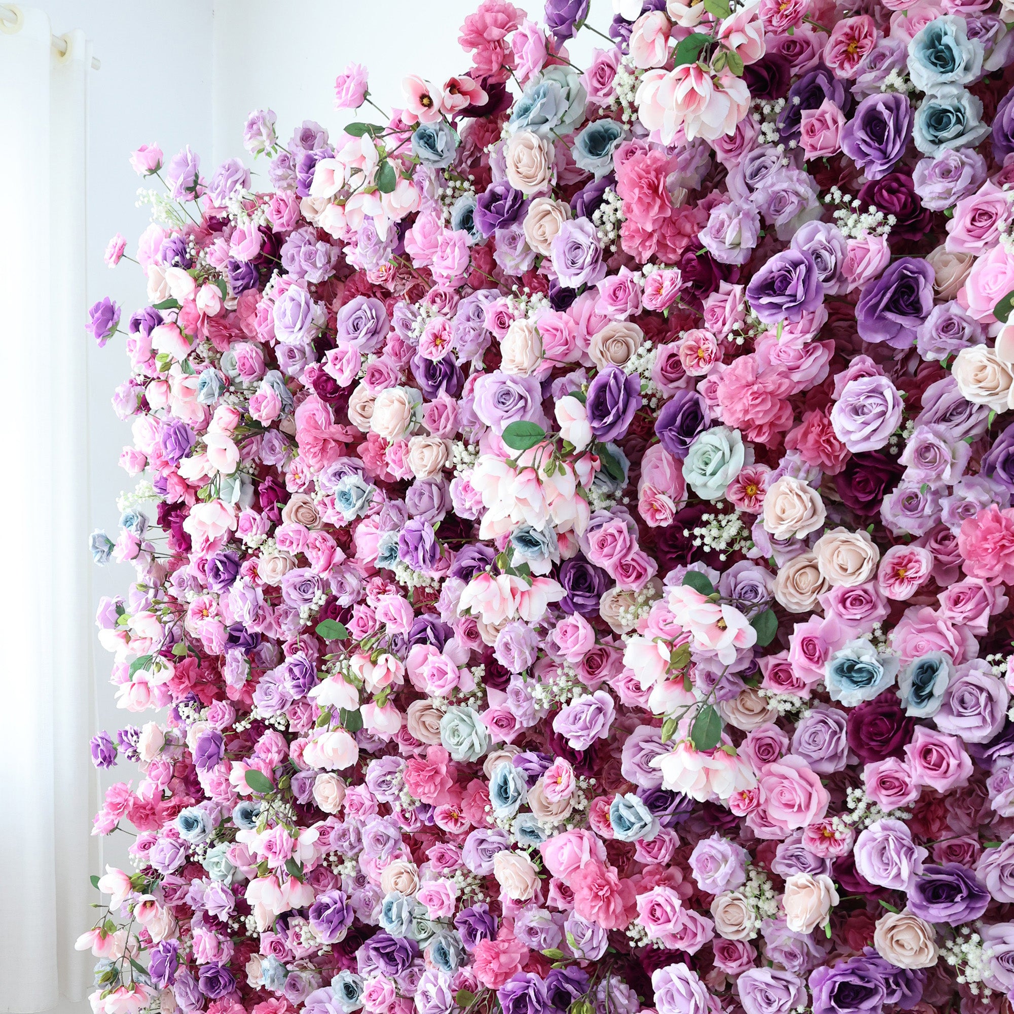 ValarFlowers Enchanted Pastel Pink &amp; Purple Floral Symphony Flower Wall: A Romantic Masterpiece for Dreamy Celebrations-VF-504