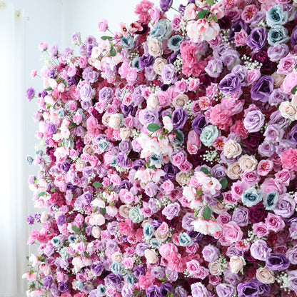 ValarFlowers Enchanted Pastel Pink &amp; Purple Floral Symphony Flower Wall: A Romantic Masterpiece for Dreamy Celebrations-VF-504