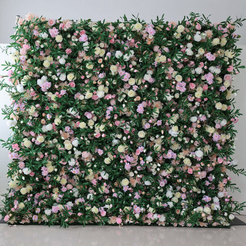 ValarFlowers luxury artificial flower wall backdrop with lush pink roses peonies hydrangeas and greenery, perfect wedding party photo booth decor