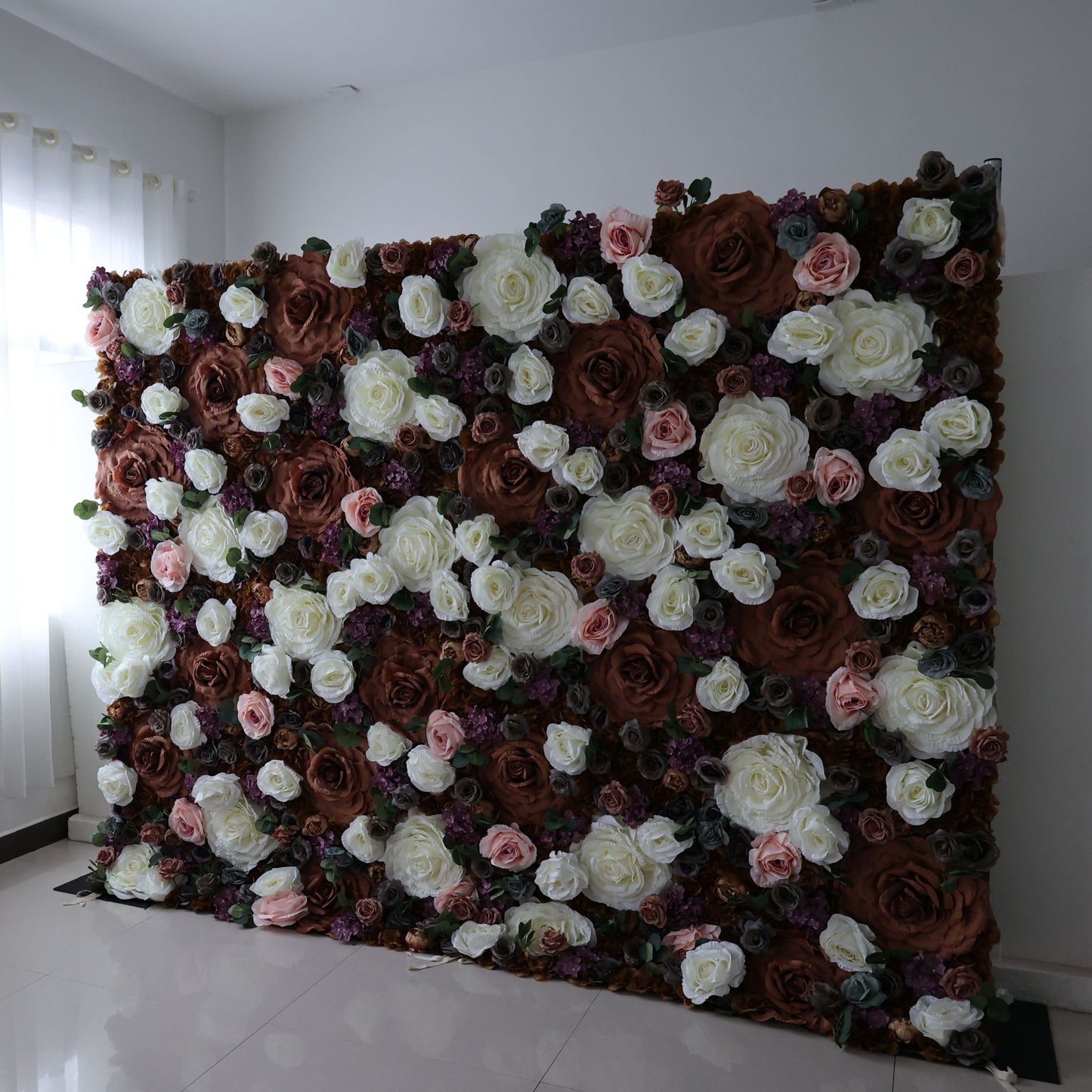 ValarFlowers luxury faux artificial flower wall backdrop with lush roses peonies hydrangeas in soft pink ivory for wedding event decor photo booth bridal shower