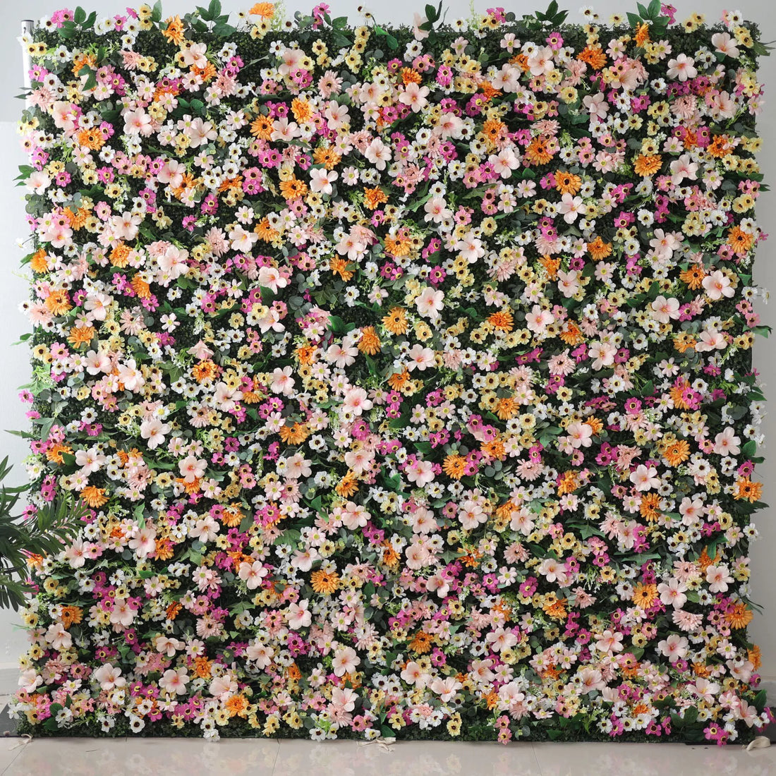 Valar Flower Roll Up Fabric Artificial Brown Mixed Pink and Fawn Double Colonial White and Green Leaves Floral Wall Wedding Backdrop, Floral Party Decor, Event Photography-VF-074