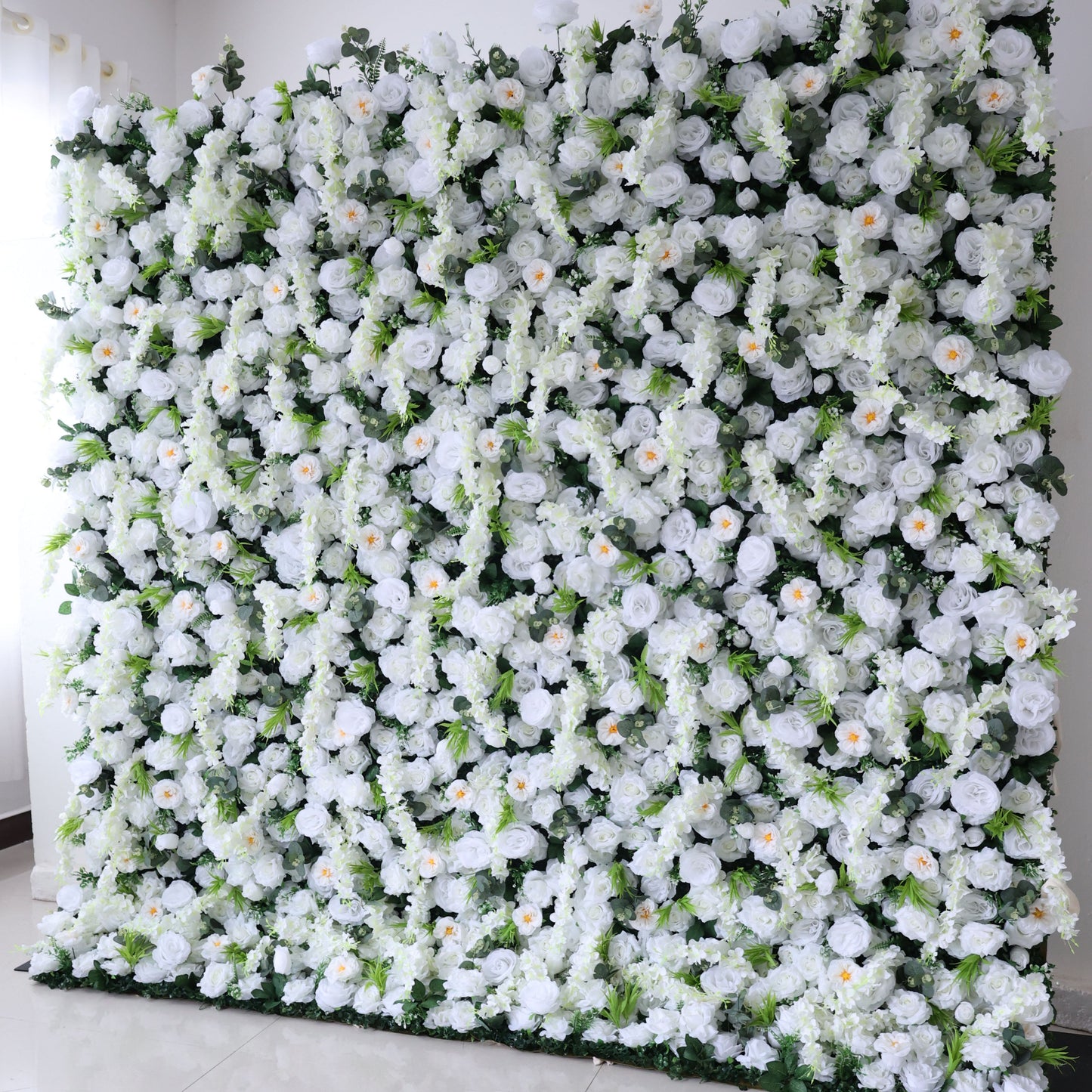 ValarFlowers luxury artificial flower wall backdrop with roses, peonies, hydrangeas in pink and white, dense floral panel for wedding, party, photo booth decor