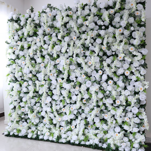 ValarFlowers luxury artificial flower wall backdrop with roses, peonies, hydrangeas in pink and white, dense floral panel for wedding, party, photo booth decor