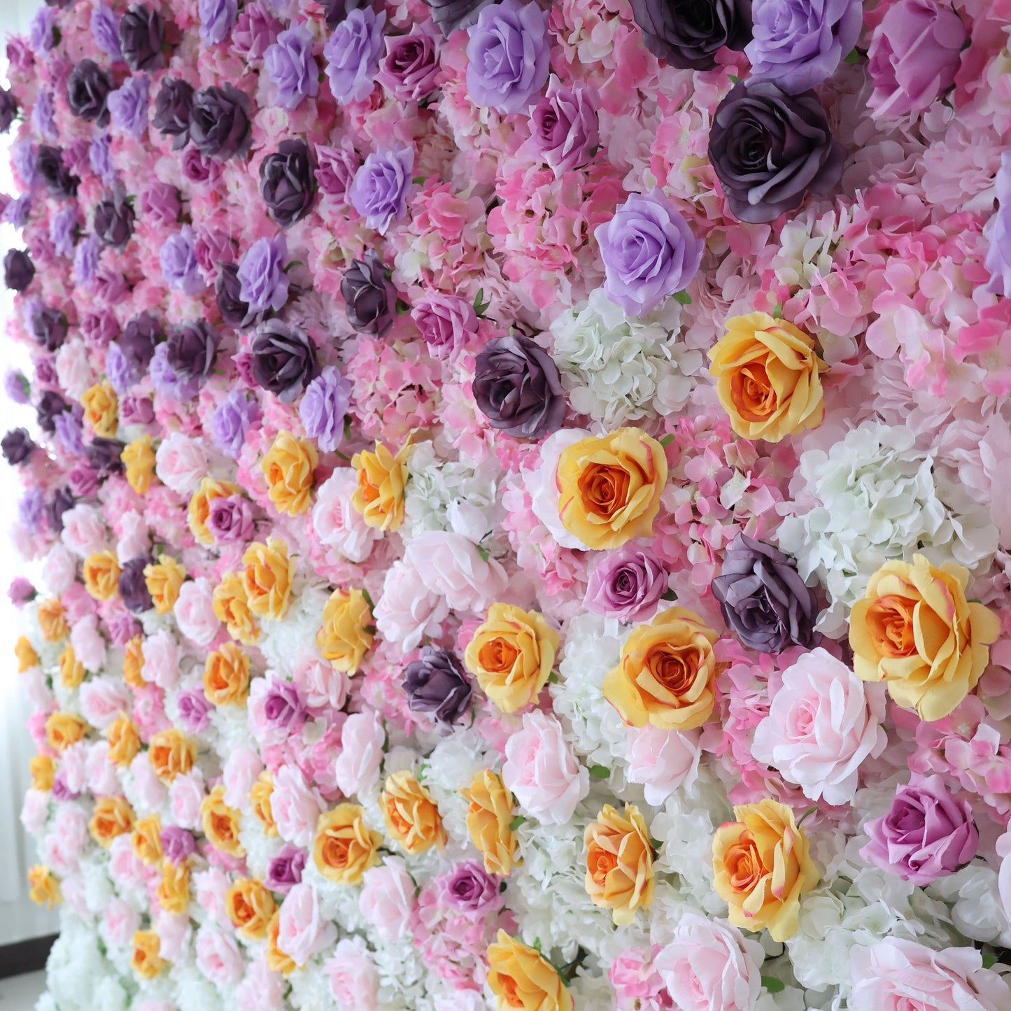 ValarFlowers artificial flower wall backdrop with lush peonies roses hydrangeas in soft pink ivory for wedding photo booth party decor