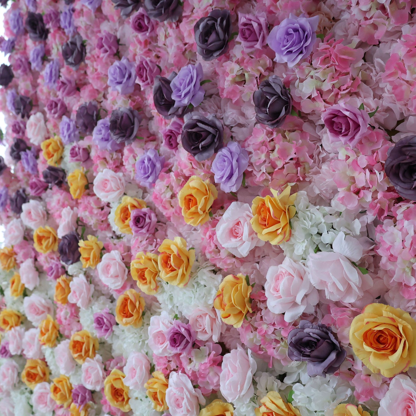 ValarFlowers artificial flower wall backdrop with lush roses peonies hydrangeas in soft pink white for wedding party photo booth decor