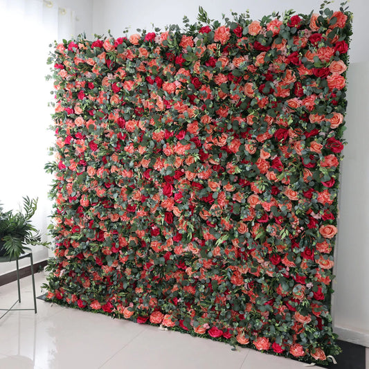 ValarFlowers Persian Plum and pink silk flower wall backdrop with greenery for wedding party photo booth event decor