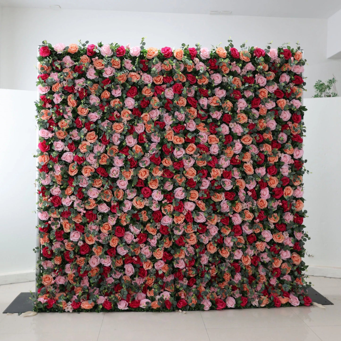 ValarFlowers Pink and Plum Silk Flower Wall Backdrop with Green Leaves for Wedding Party Photo Booth Event Decor