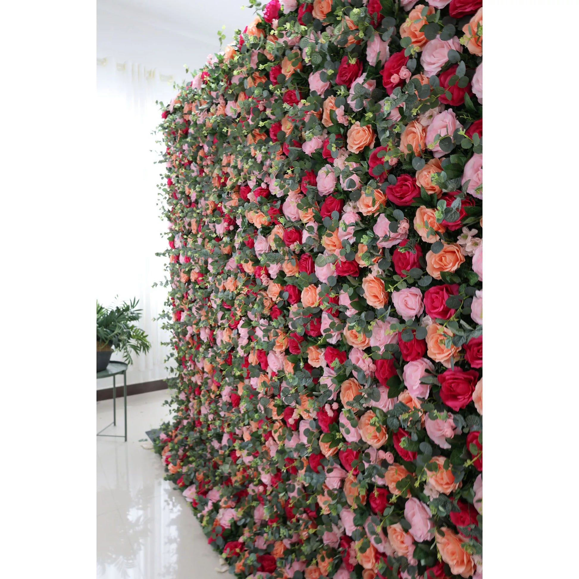 ValarFlowers Persian Plum and Light Carmine Pink artificial flower wall backdrop for wedding, party, event decor