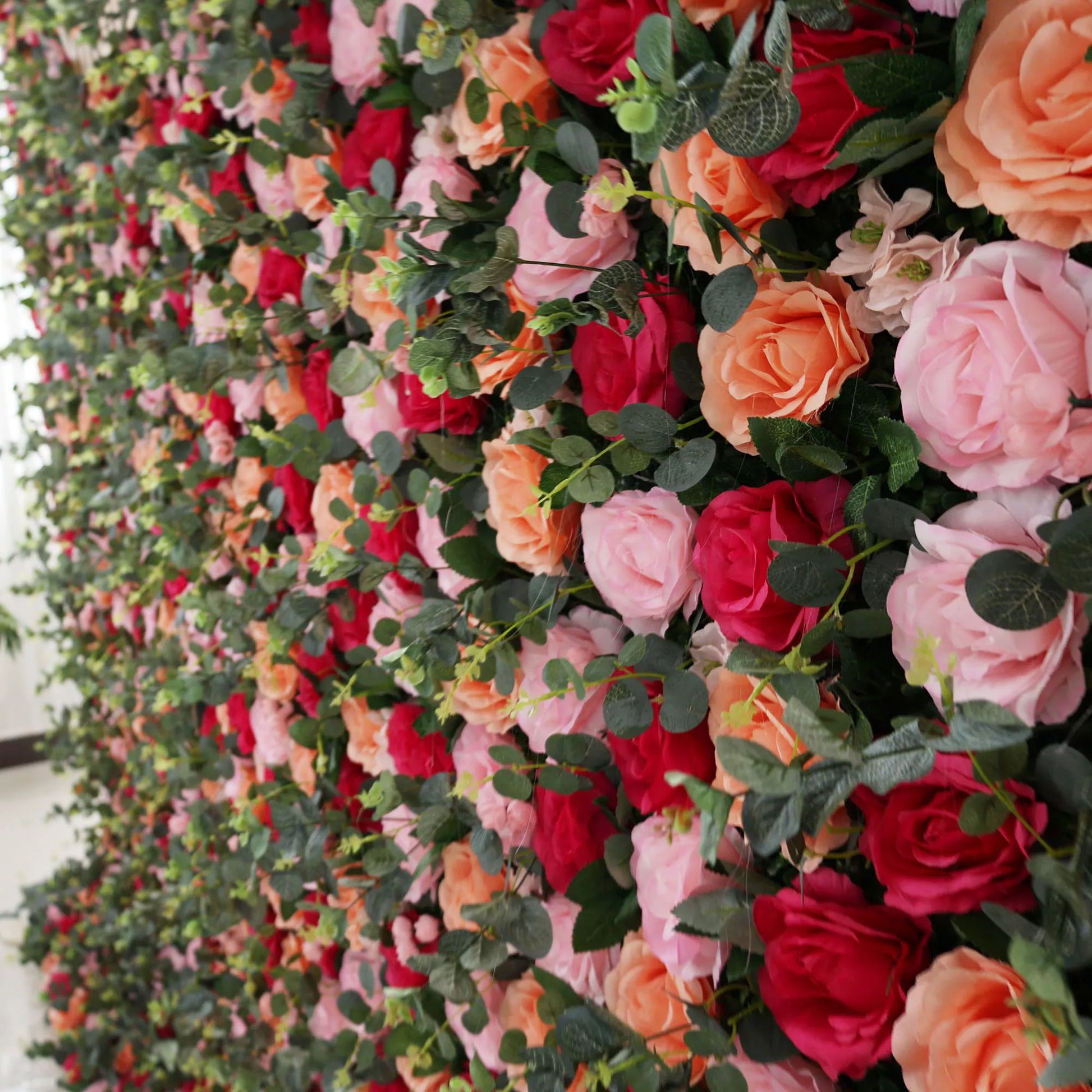 ValarFlowers Persian Plum & Light Pink Rose Silk Flower Wall Backdrop with Grey Green Leaves for Wedding Photo Booth Event Decor