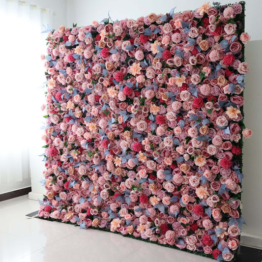 ValarFlowers artificial flower wall backdrop with lush roses peonies hydrangeas greenery for wedding party photo booth decor