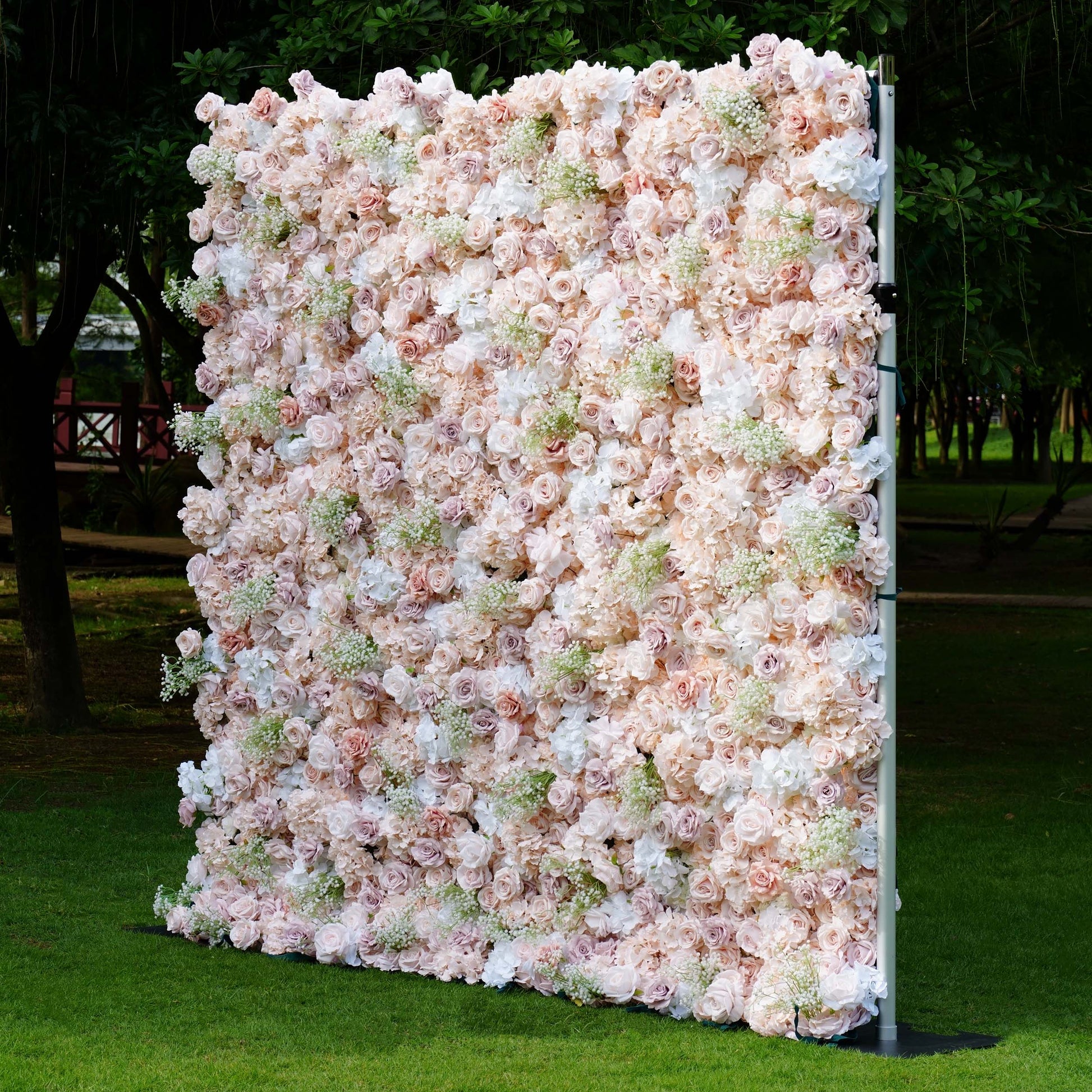 ValarFlowers luxury artificial flower wall with roses peonies hydrangeas and lush greenery - perfect wedding backdrop or event decor