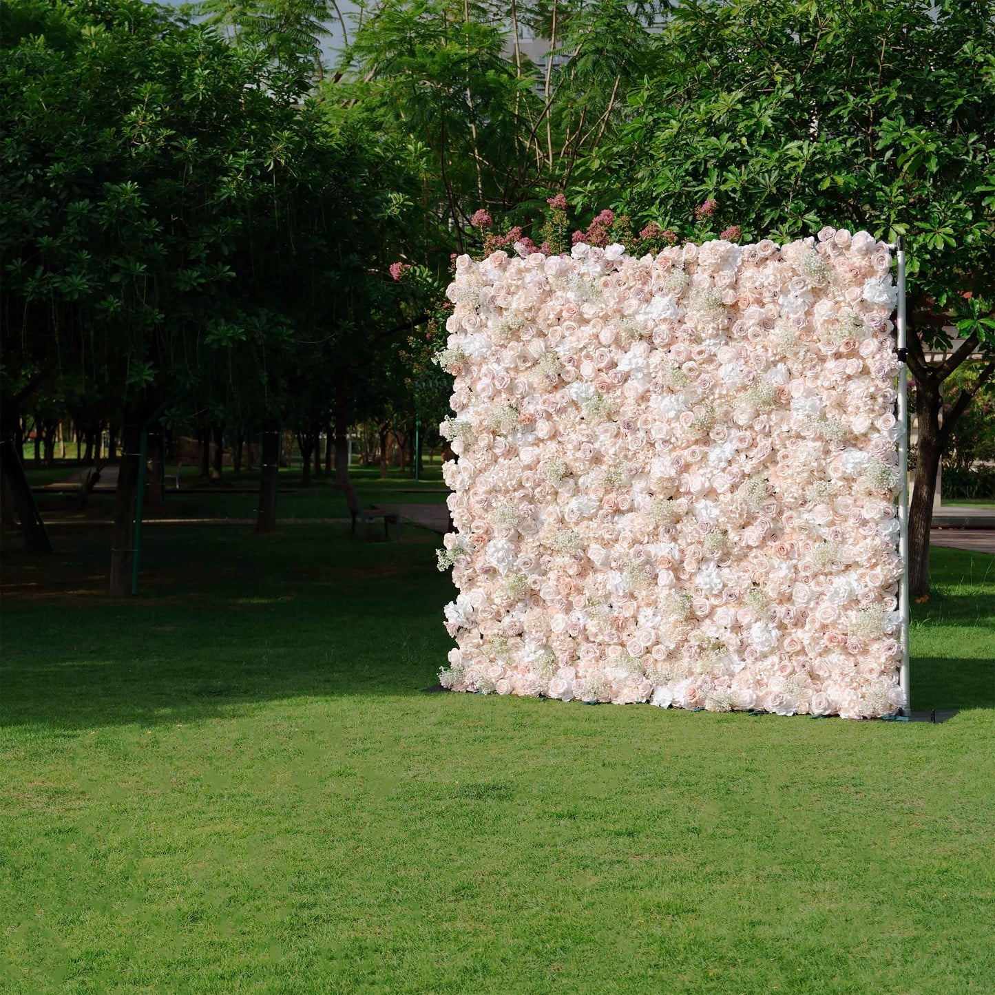 ValarFlowers luxury artificial flower wall backdrop with lush roses, peonies and hydrangeas in blush pink, white and burgundy - perfect wedding backdrop, photo booth or event decor