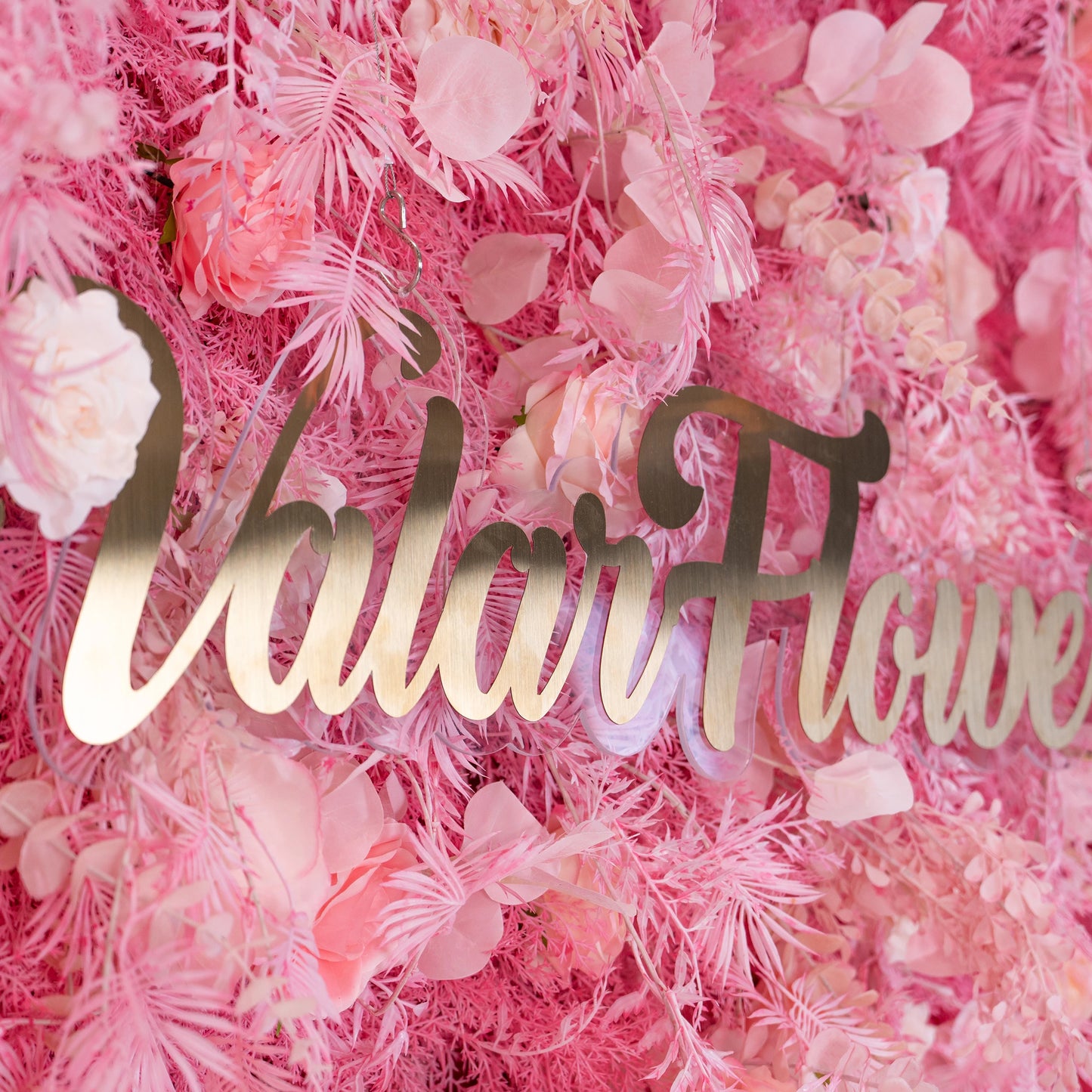 ValarFlowers blush pink artificial flower wall panel with peonies roses hydrangeas frosted ferns for wedding backdrop photo booth decor
