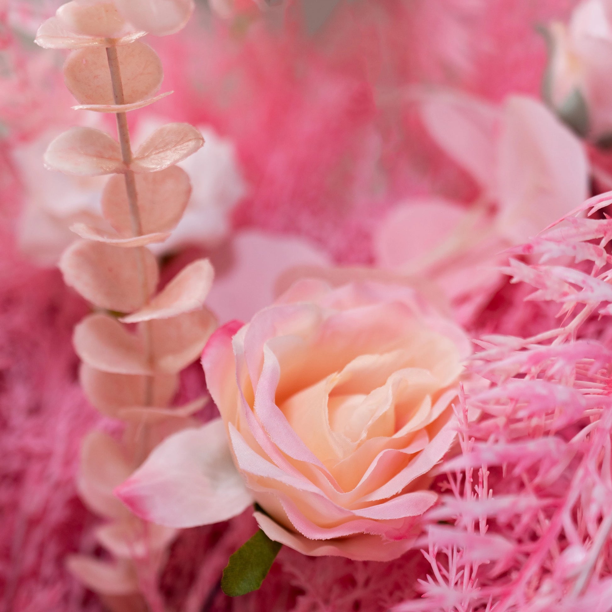ValarFlowers pink artificial flower wall backdrop with roses, peonies, hydrangeas and greenery for wedding and event decor