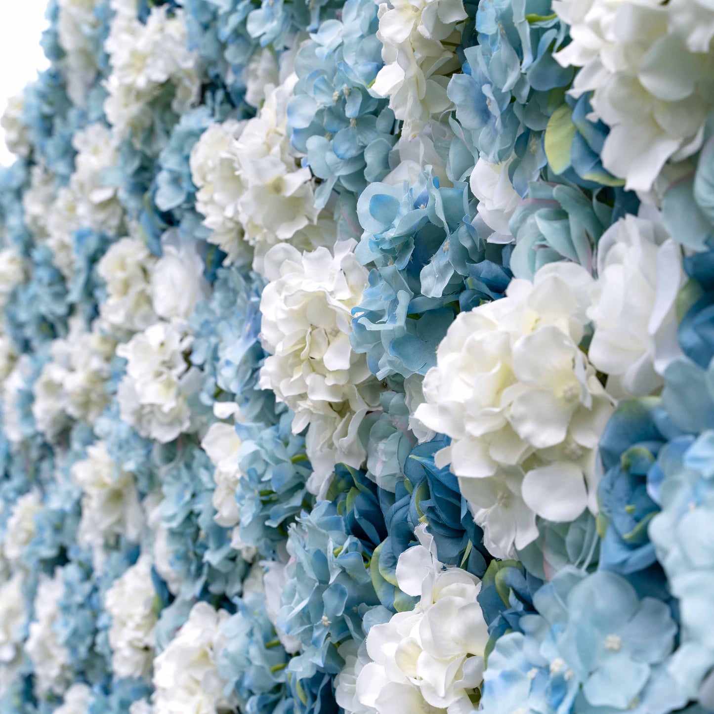 ValarFlowers blue pink flower wall backdrop with roses peonies hydrangeas for baby shower gender reveal wedding party