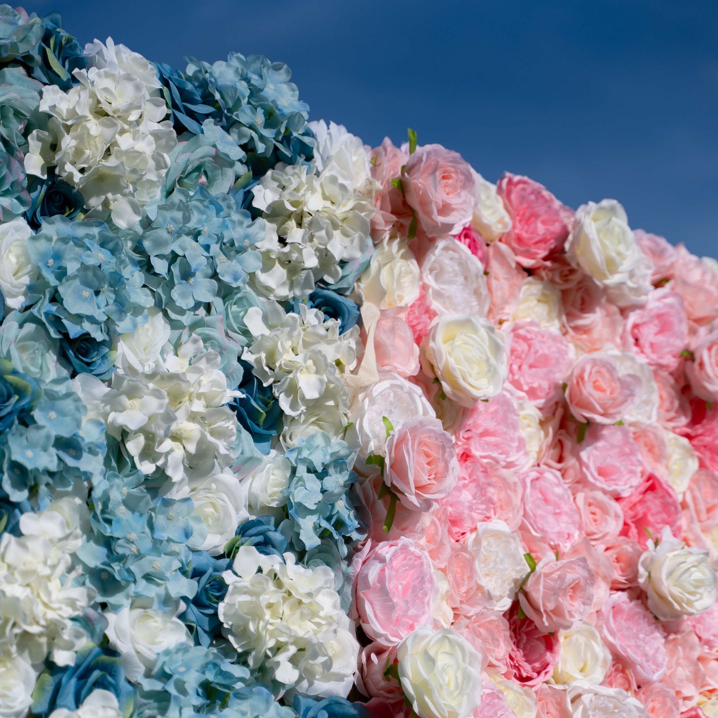 ValarFlowers blue pink artificial flower wall backdrop for gender reveal, wedding, party - faux roses peonies hydrangeas, luxury event decor