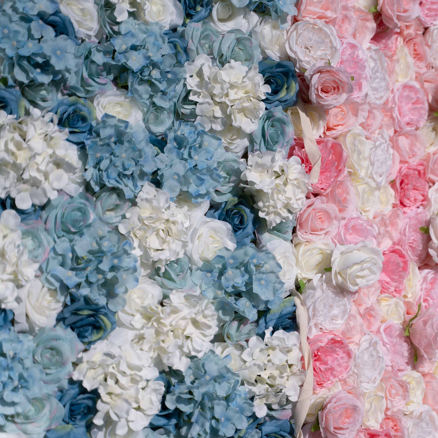 ValarFlowers faux flower wall panel blue pink roses hydrangea peony backdrop for wedding gender reveal party photo booth decor