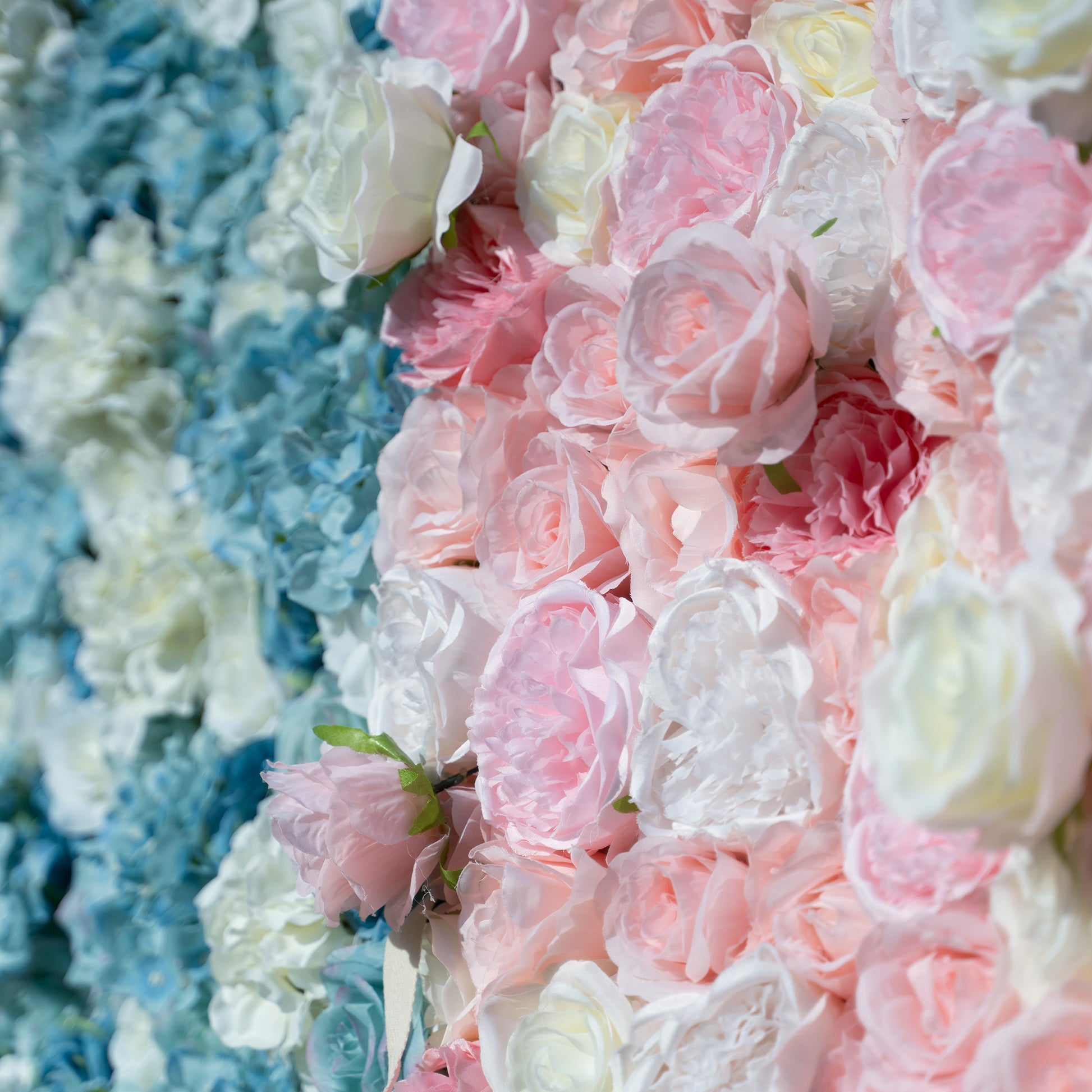 ValarFlowers Blue Pink Artificial Flower Wall - Roses Peonies Hydrangeas Roll-Up Panel - Gender Reveal Wedding Party Photo Booth Backdrop
