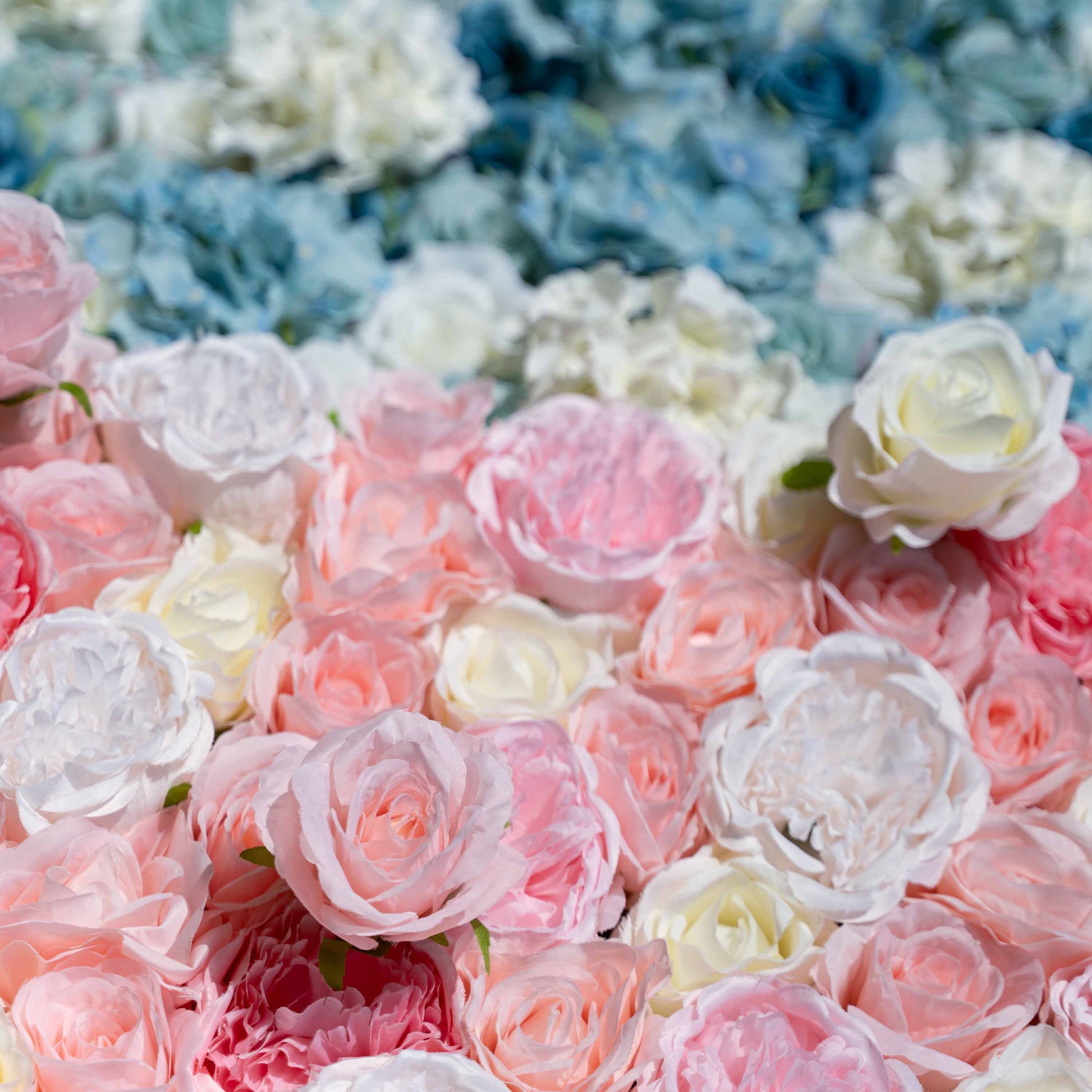 ValarFlowers blue pink artificial flower wall backdrop with roses peonies hydrangeas for gender reveal baby shower wedding party decor