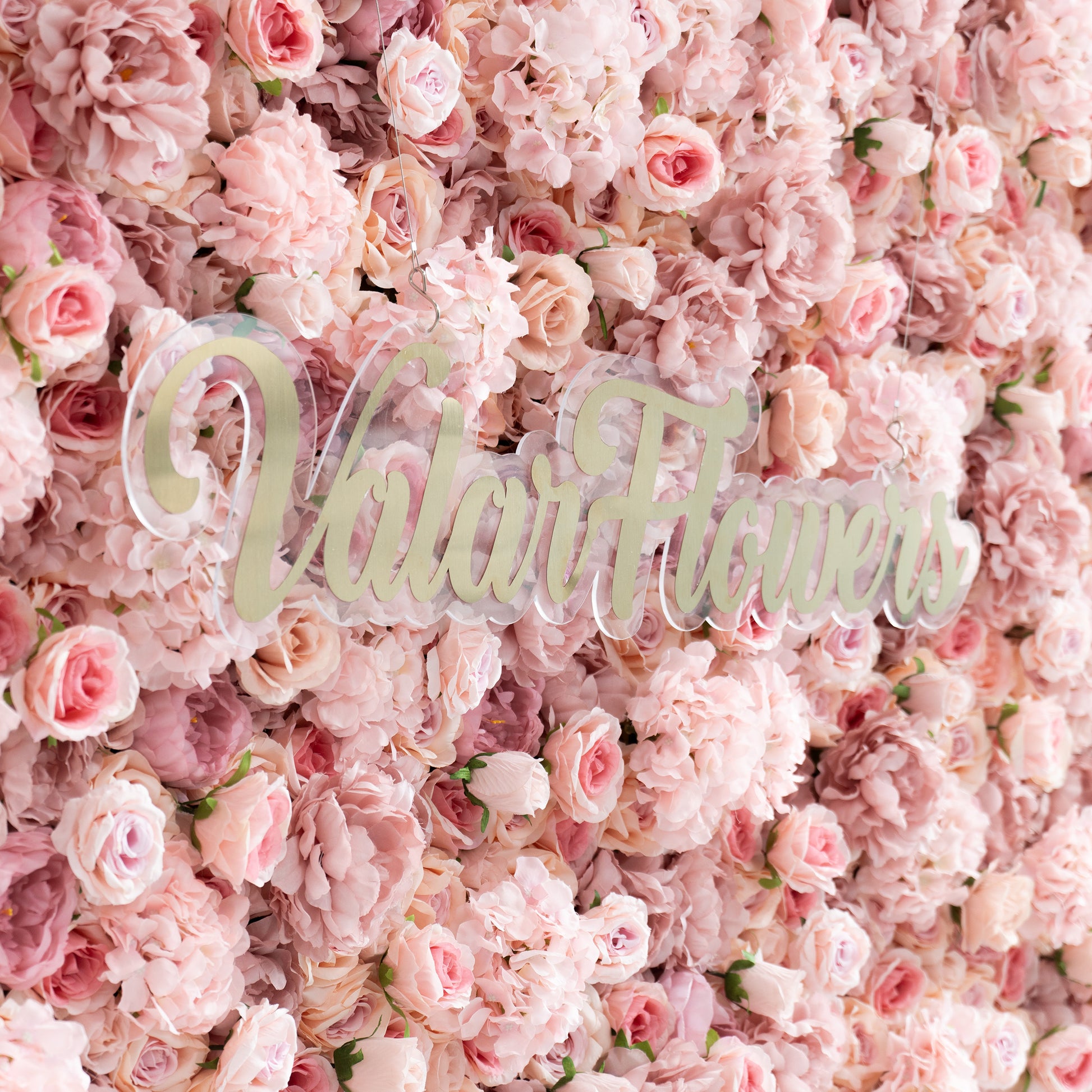 The lighting in this image appears to be soft, natural light. This type of lighting helps to highlight the delicate textures of the flowers without creating harsh shadows. It enhances the soft, romantic ambiance of the floral wall, making the petals' subtle details more visible.
