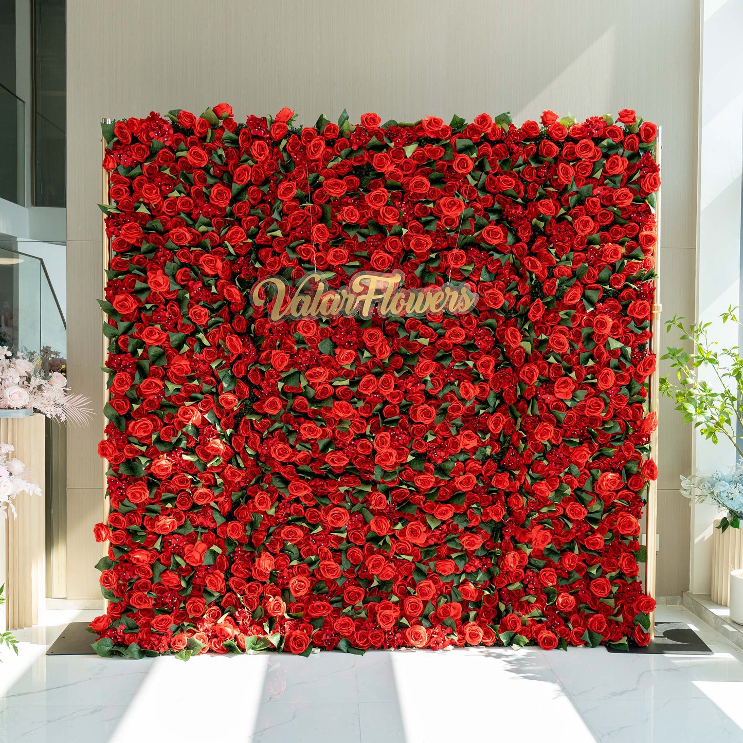 ValarFlowers' 2.4x2.4m floral wall is densely packed with red roses. Ideal for event backdrops, photo - ops, and adding a romantic touch to decor. 