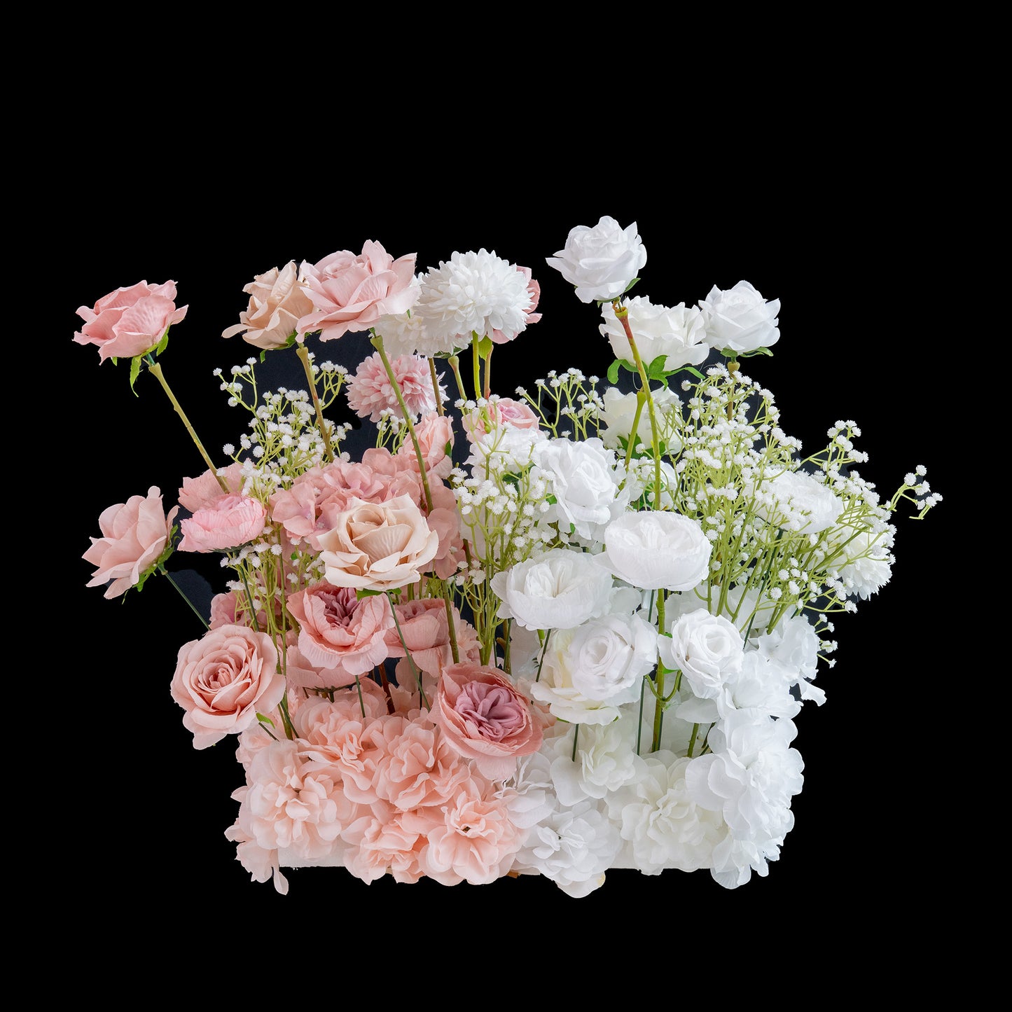 ValarFlowers のエレガントなピンクの造花背景: 結婚式やイベントに最適な金色のスタンド付きとなしのオプション - VF-418-3