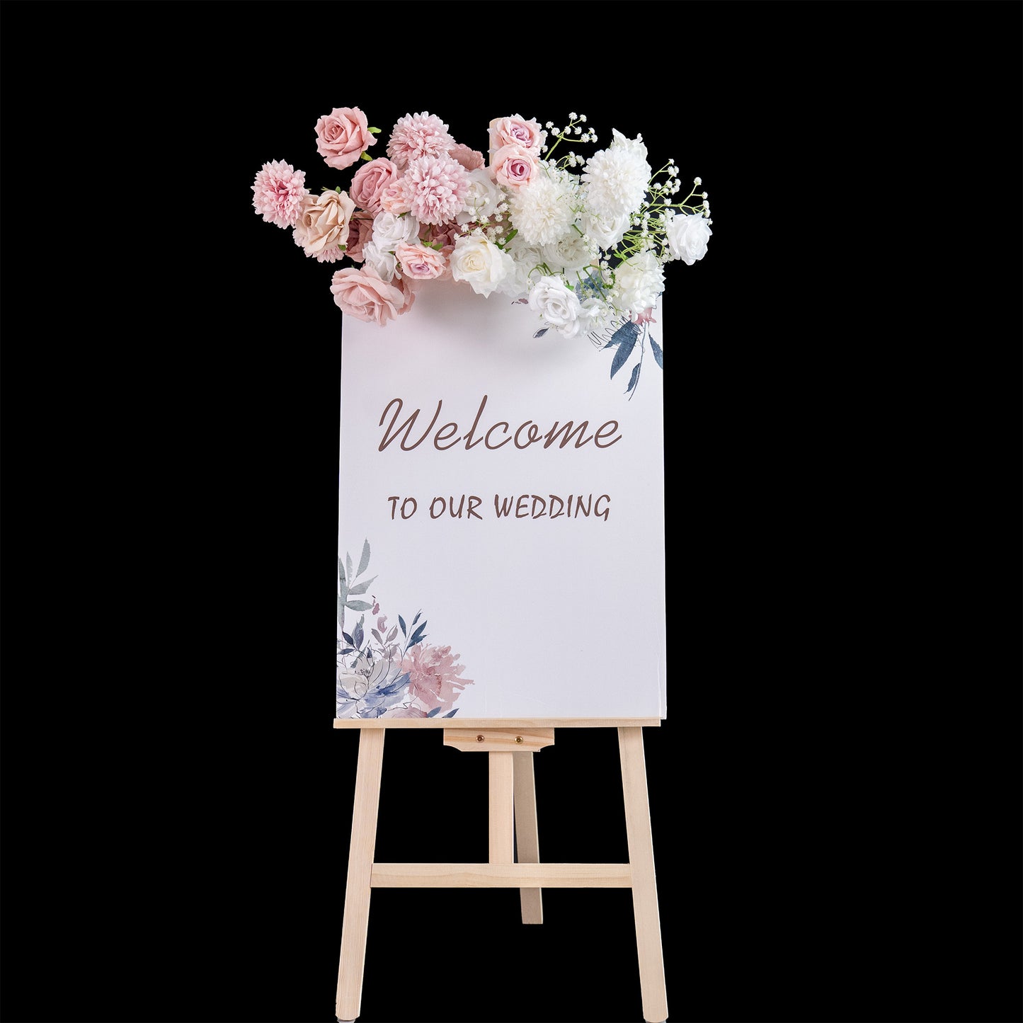ValarFlowers のエレガントなピンクの造花背景: 結婚式やイベントに最適な金色のスタンド付きとなしのオプション - VF-418-3