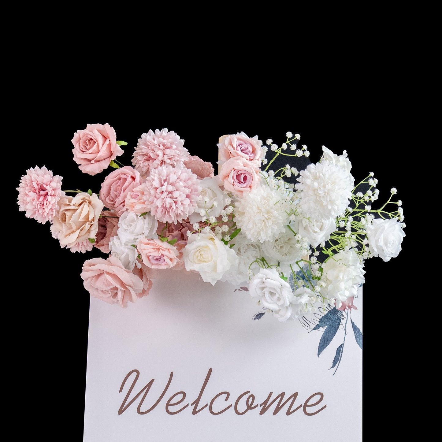 ValarFlowers のエレガントなピンクの造花背景: 結婚式やイベントに最適な金色のスタンド付きとなしのオプション - VF-418-3